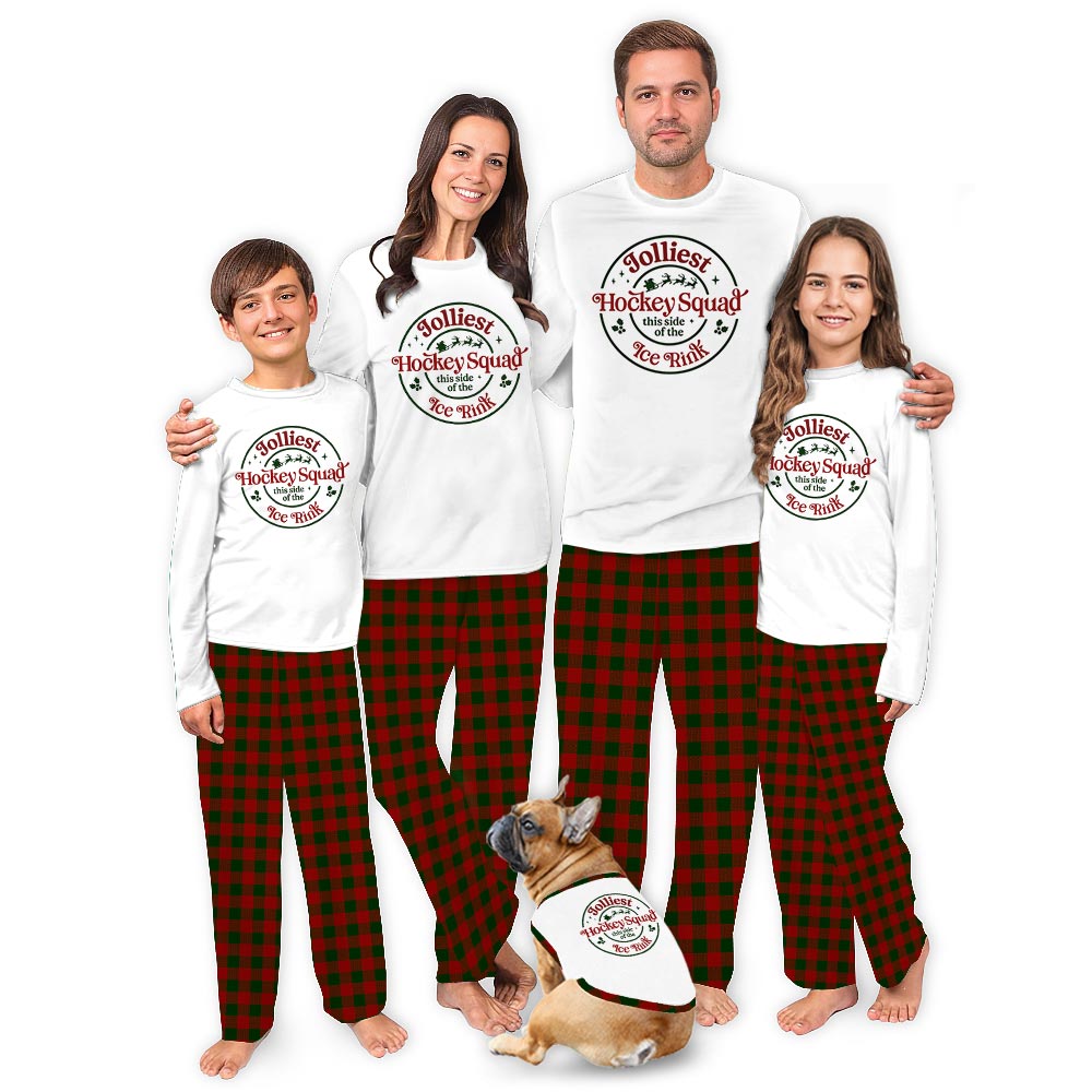 Custom Hockey Squad Quote Family With Dog Christmas Pajamas