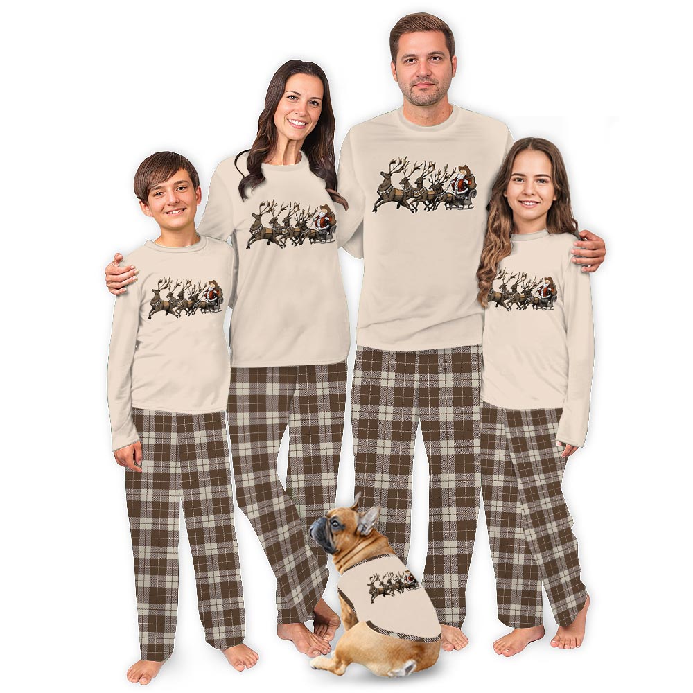 Beige Cowboy Santa and Reindeer Family Pajamas Christmas Dog Beige Cowboy Santa and Reindeer Family Pajamas Christmas Dog
