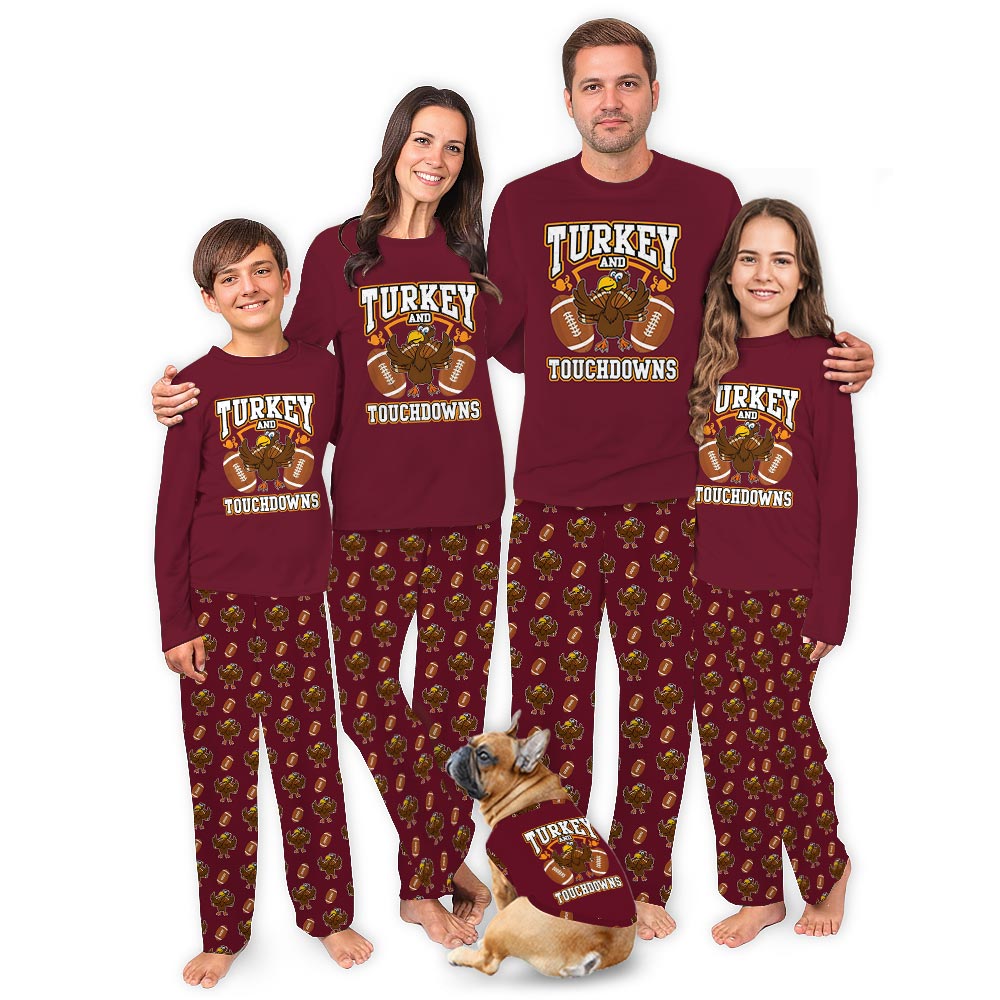 Turkey Football Touchdowns Matching PJ Set With Dog