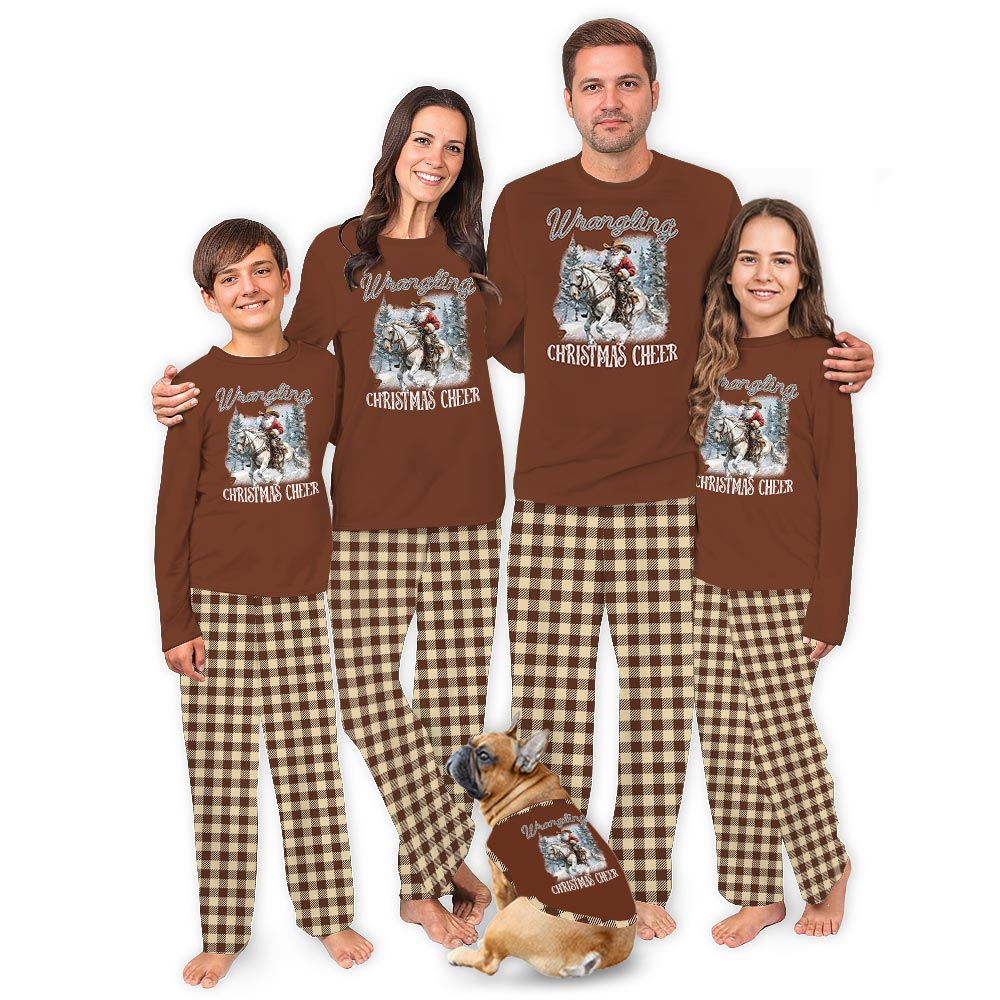 Wrangling Christmas Cowboy Santa Matching Pajama Set With Dog