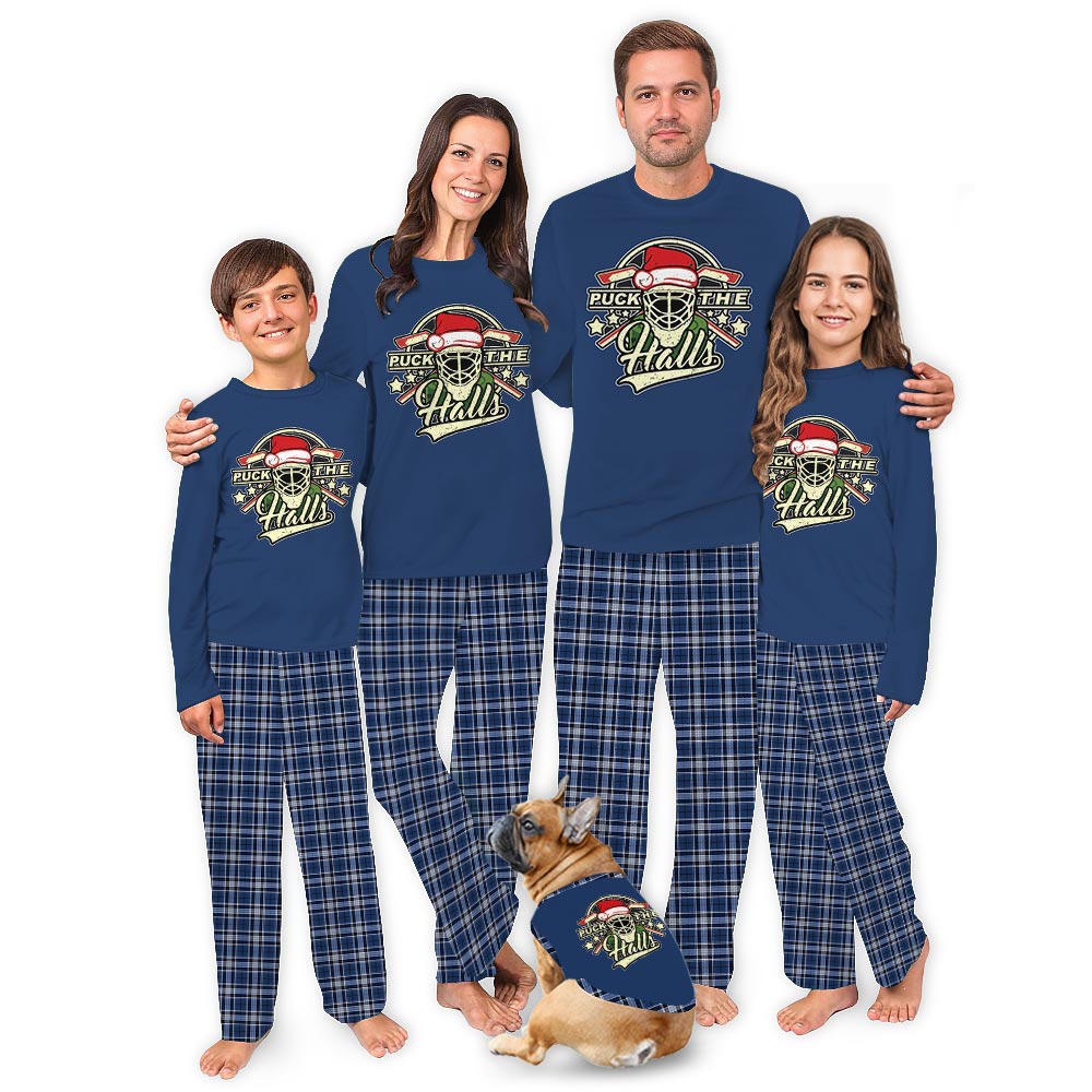 Puck The Halls Hockey Matching Pajama Set With Dog Puck The Halls Hockey Matching Pajama Set With Dog
