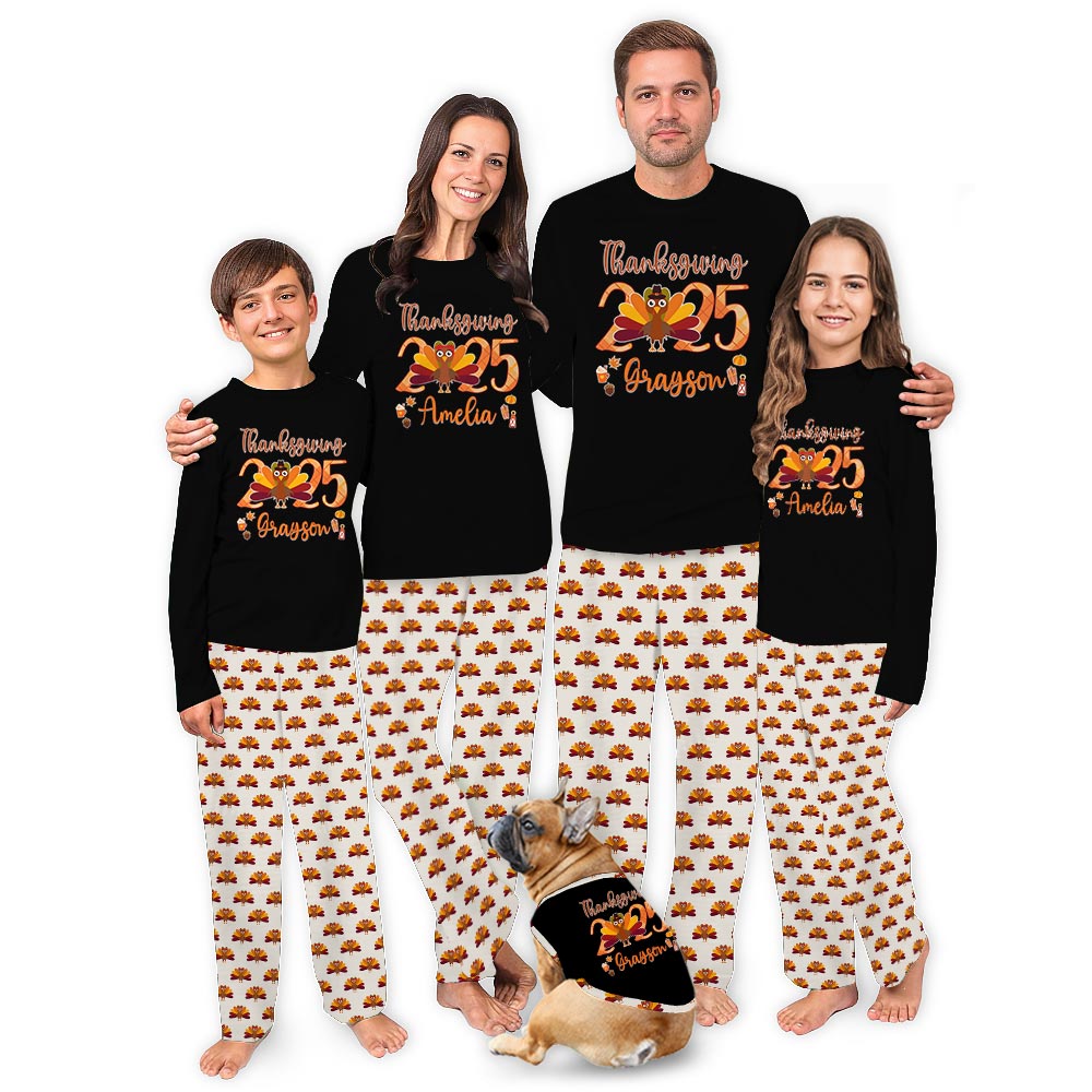 Custom Name Thanksgiving Turkey Dog Family Pyjamas Custom Name Thanksgiving Turkey Dog Family Pyjamas