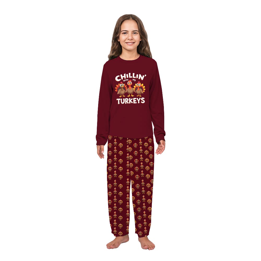 Chillin' With My Turkeys Thanksgiving Matching Dog Family Pajamas Chillin' With My Turkeys Thanksgiving Matching Dog Family Pajamas
