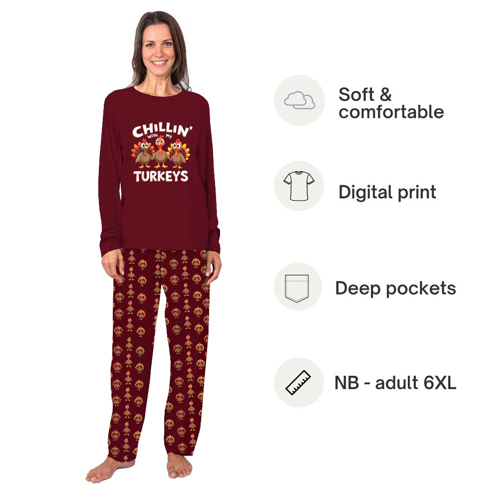 Chillin' With My Turkeys Thanksgiving Matching Dog Family Pajamas Chillin' With My Turkeys Thanksgiving Matching Dog Family Pajamas