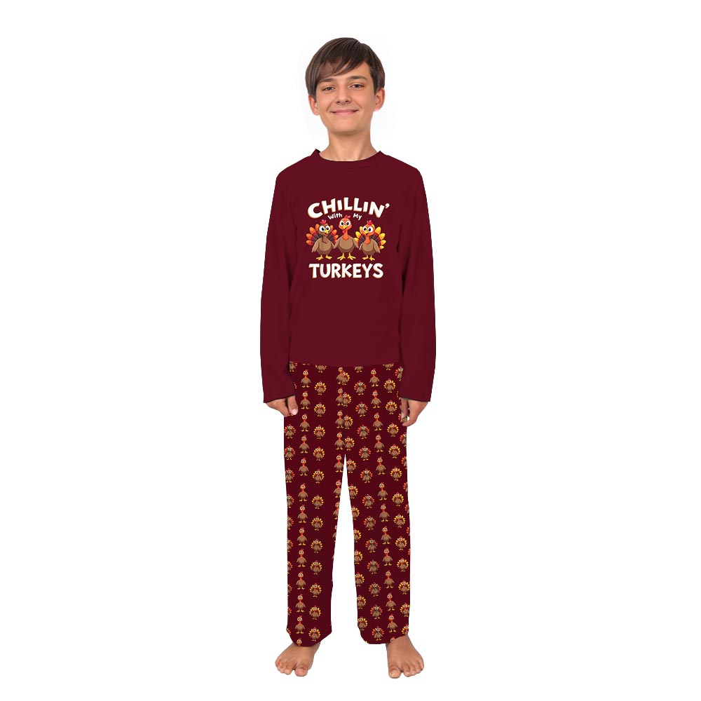 Chillin' With My Turkeys Thanksgiving Matching Dog Family Pajamas Chillin' With My Turkeys Thanksgiving Matching Dog Family Pajamas