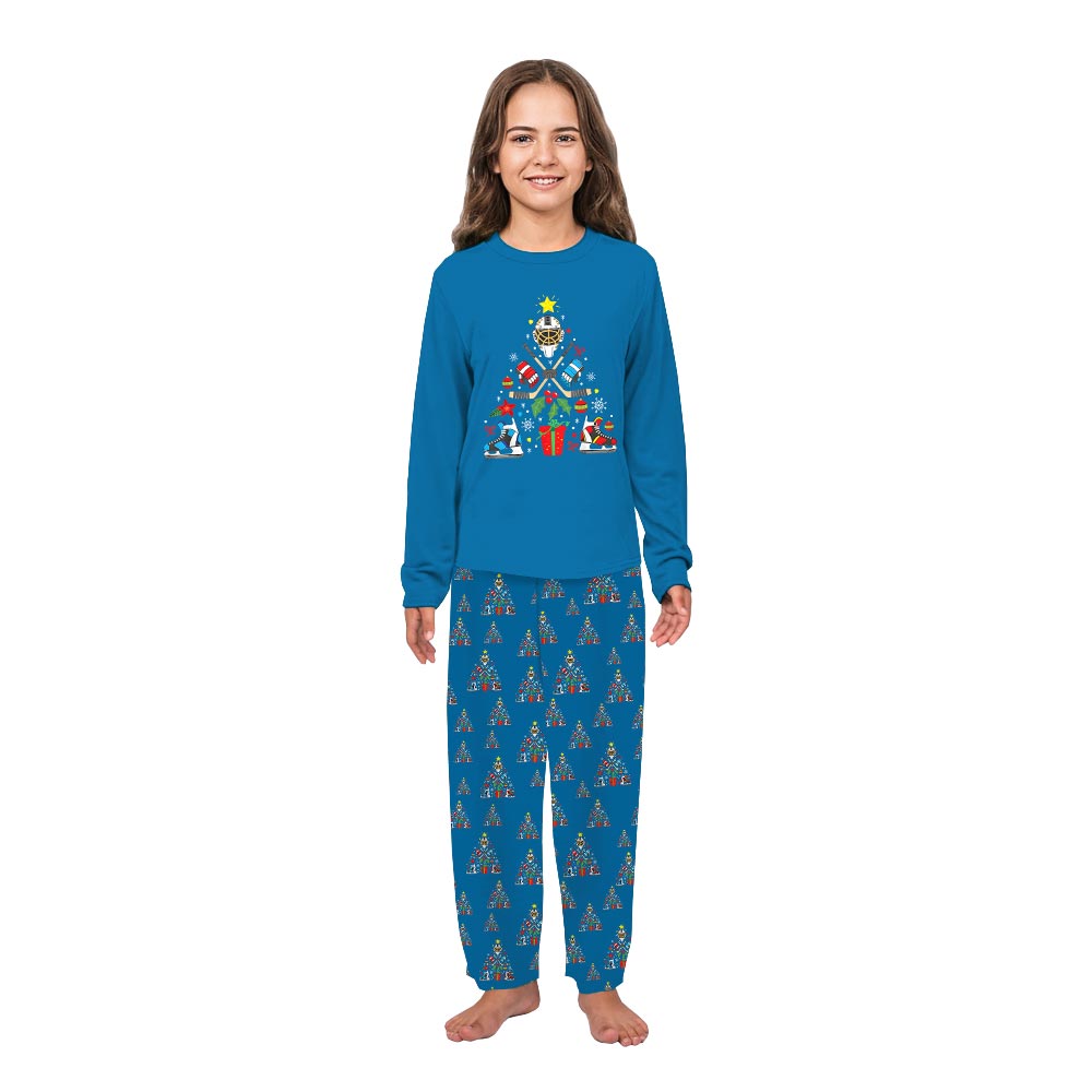 Ice Hockey Christmas Tree Dog Print Christmas Pajamas
