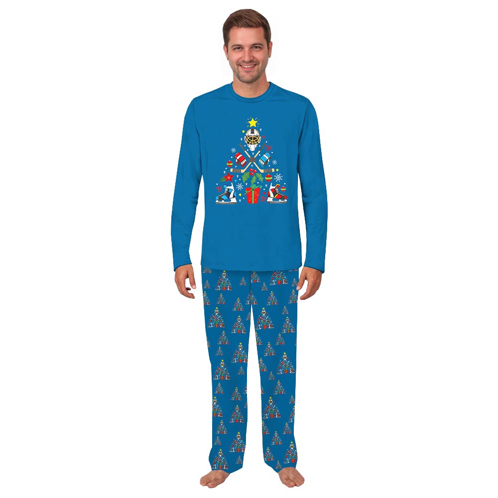 Ice Hockey Christmas Tree Dog Print Christmas Pajamas