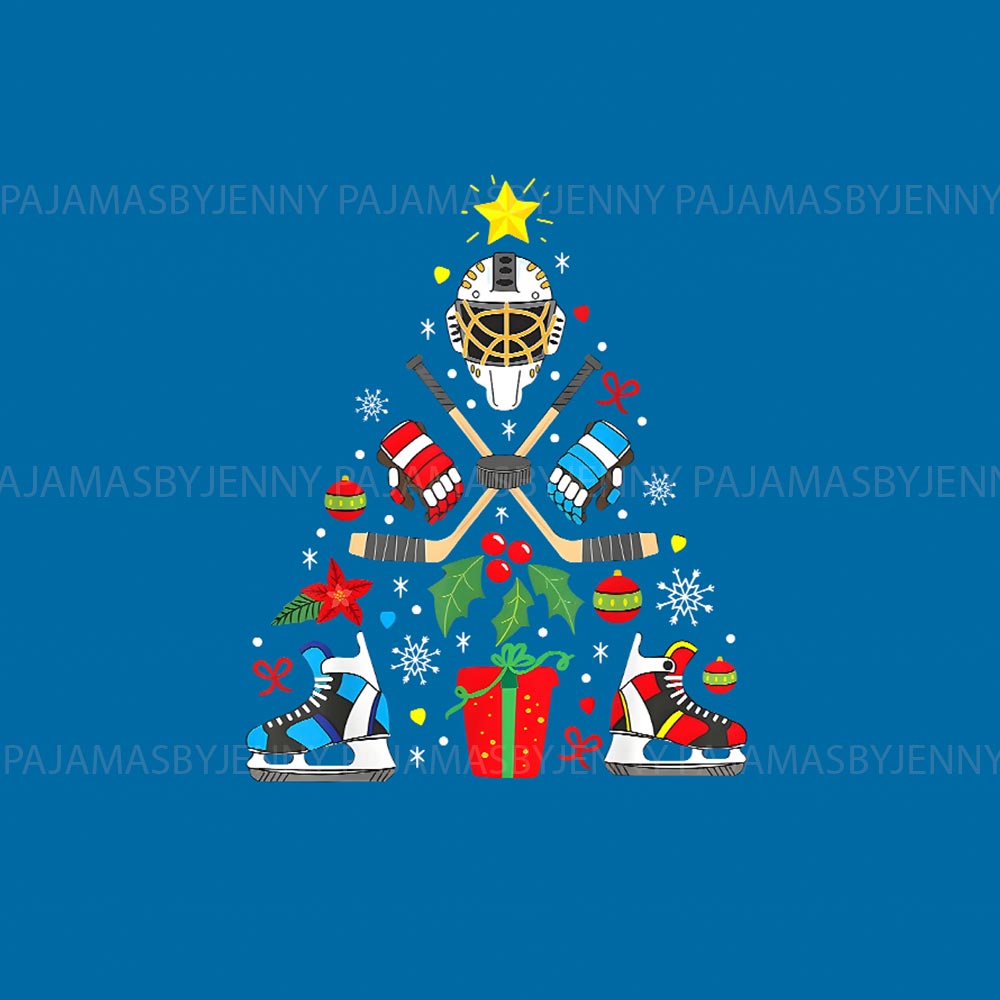 Ice Hockey Christmas Tree Dog Print Christmas Pajamas