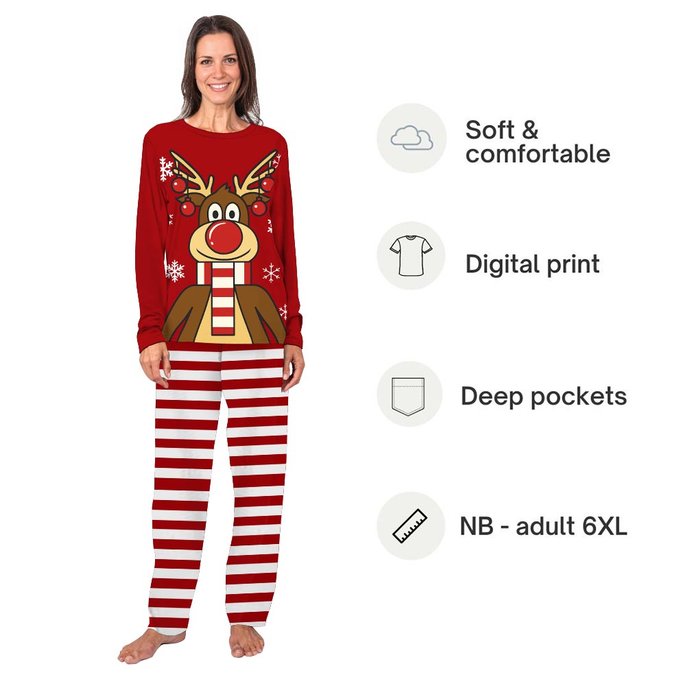 Red Reindeer Xmas Pjs For Family And Dog