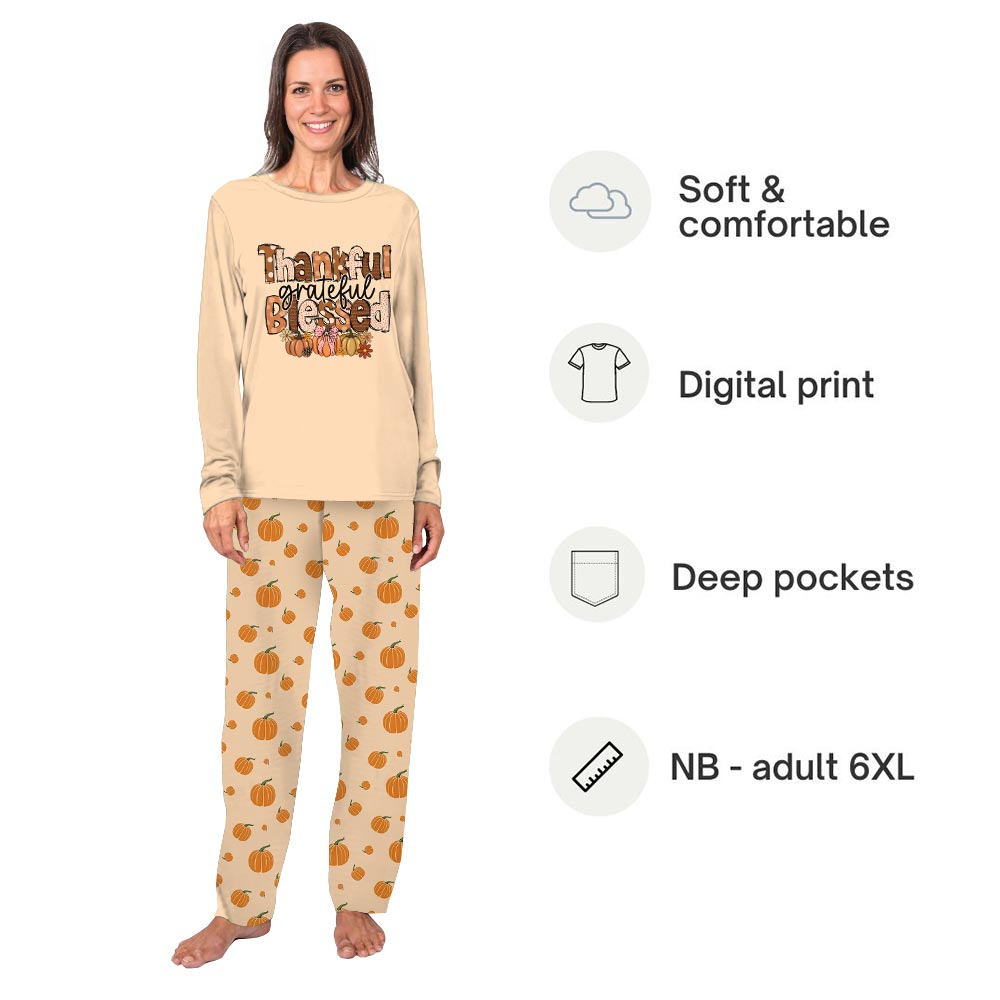 Festive Thankful Grateful Blessed Saying Family Thanksgiving PJs Festive Thankful Grateful Blessed Saying Family Thanksgiving PJs