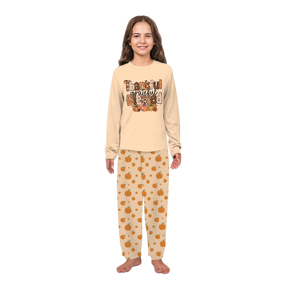 Festive Thankful Grateful Blessed Saying Family Thanksgiving PJs Festive Thankful Grateful Blessed Saying Family Thanksgiving PJs