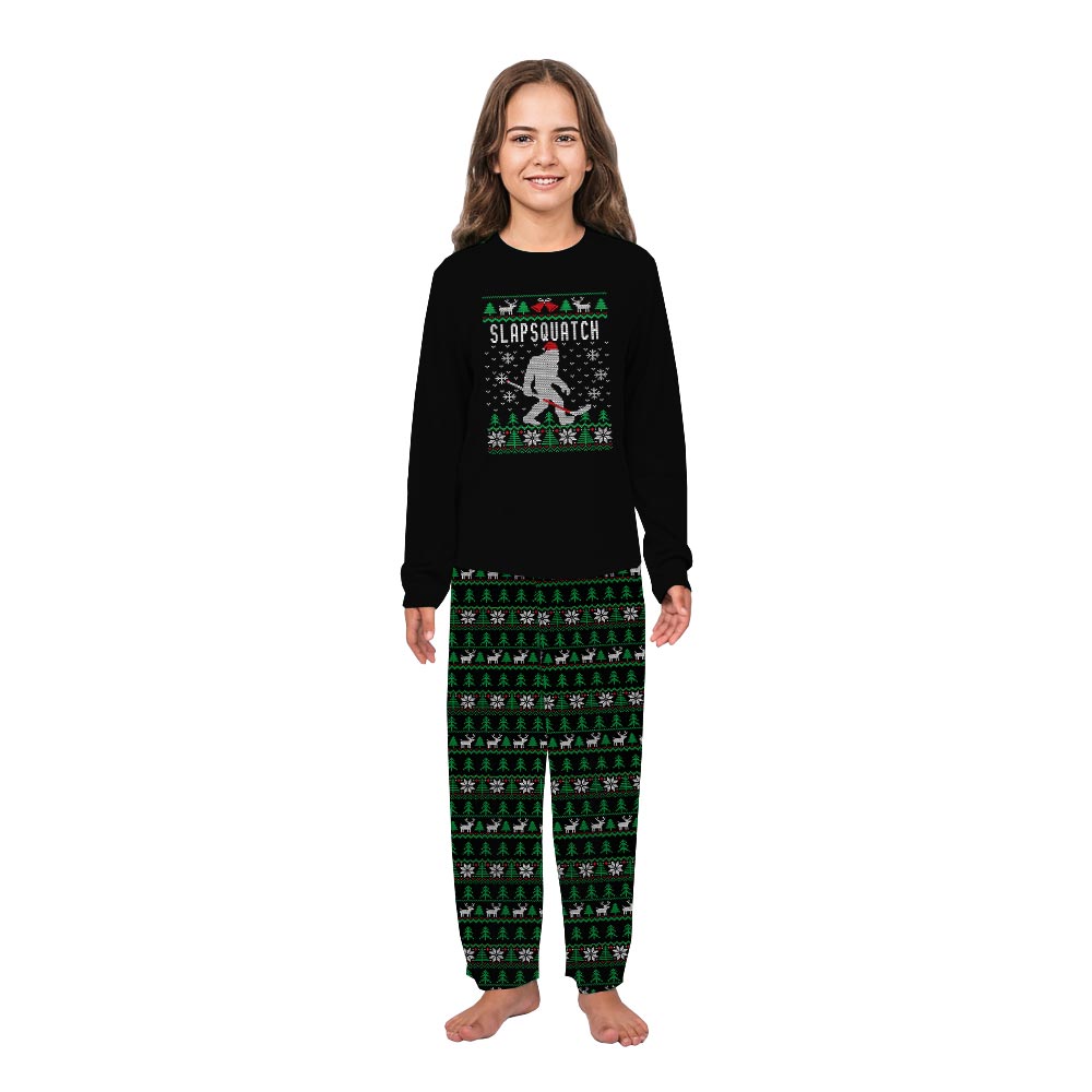 Black Bigfoot Playing Hockey Dog Owner Christmas Pajamas Black Bigfoot Playing Hockey Dog Owner Christmas Pajamas