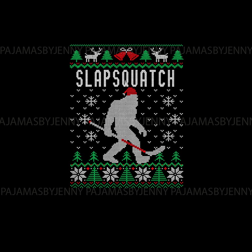 Black Bigfoot Playing Hockey Dog Owner Christmas Pajamas Black Bigfoot Playing Hockey Dog Owner Christmas Pajamas
