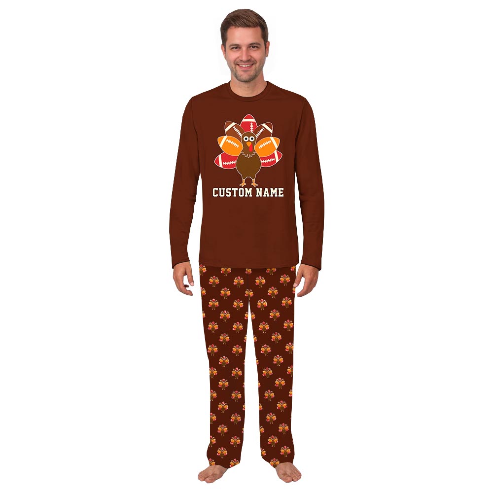 Thanksgiving Custom Family Pajamas with Football Tail Turkey Thanksgiving Custom Family Pajamas with Football Tail Turkey