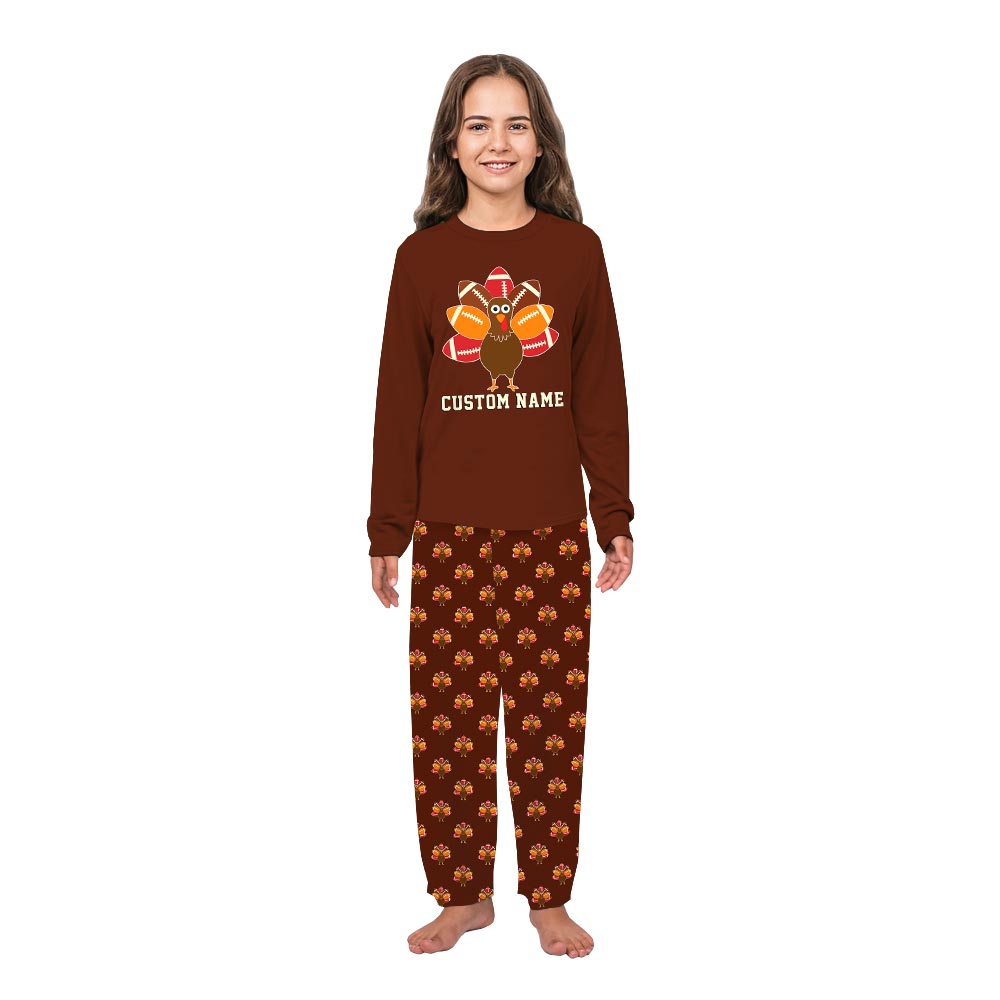 Thanksgiving Custom Family Pajamas with Football Tail Turkey Thanksgiving Custom Family Pajamas with Football Tail Turkey