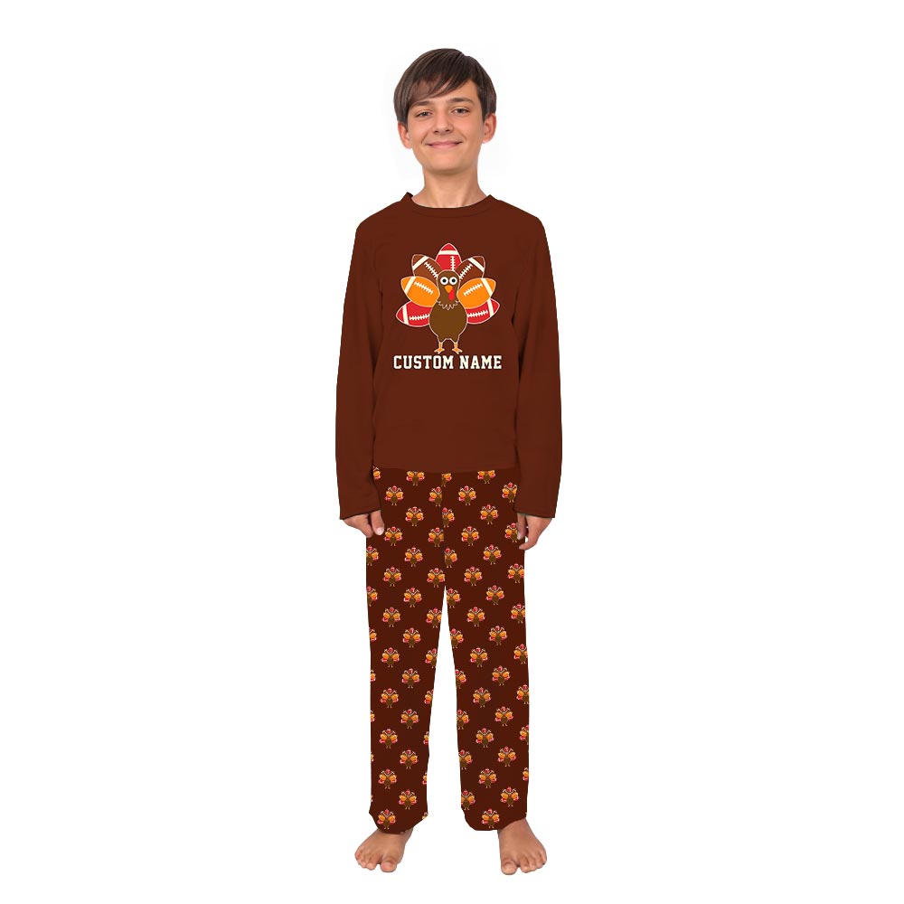 Thanksgiving Custom Family Pajamas with Football Tail Turkey Thanksgiving Custom Family Pajamas with Football Tail Turkey