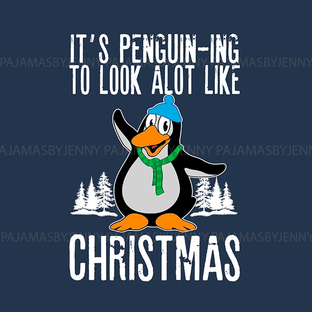 Navy Christmas Penguin Themed Holiday Family Pajamas With Dog Navy Christmas Penguin Themed Holiday Family Pajamas With Dog