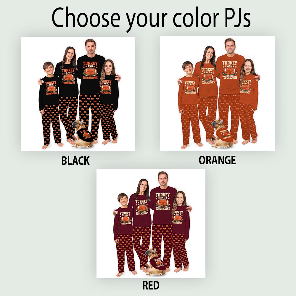 Thanksgiving Matching Pajamas with Turkey and Football Theme Thanksgiving Matching Pajamas with Turkey and Football Theme