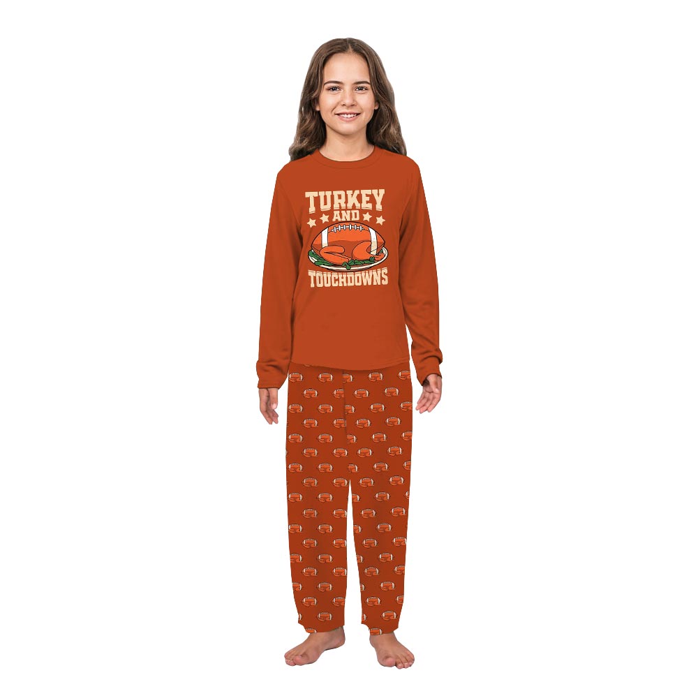 Thanksgiving Matching Pajamas with Turkey and Football Theme Thanksgiving Matching Pajamas with Turkey and Football Theme