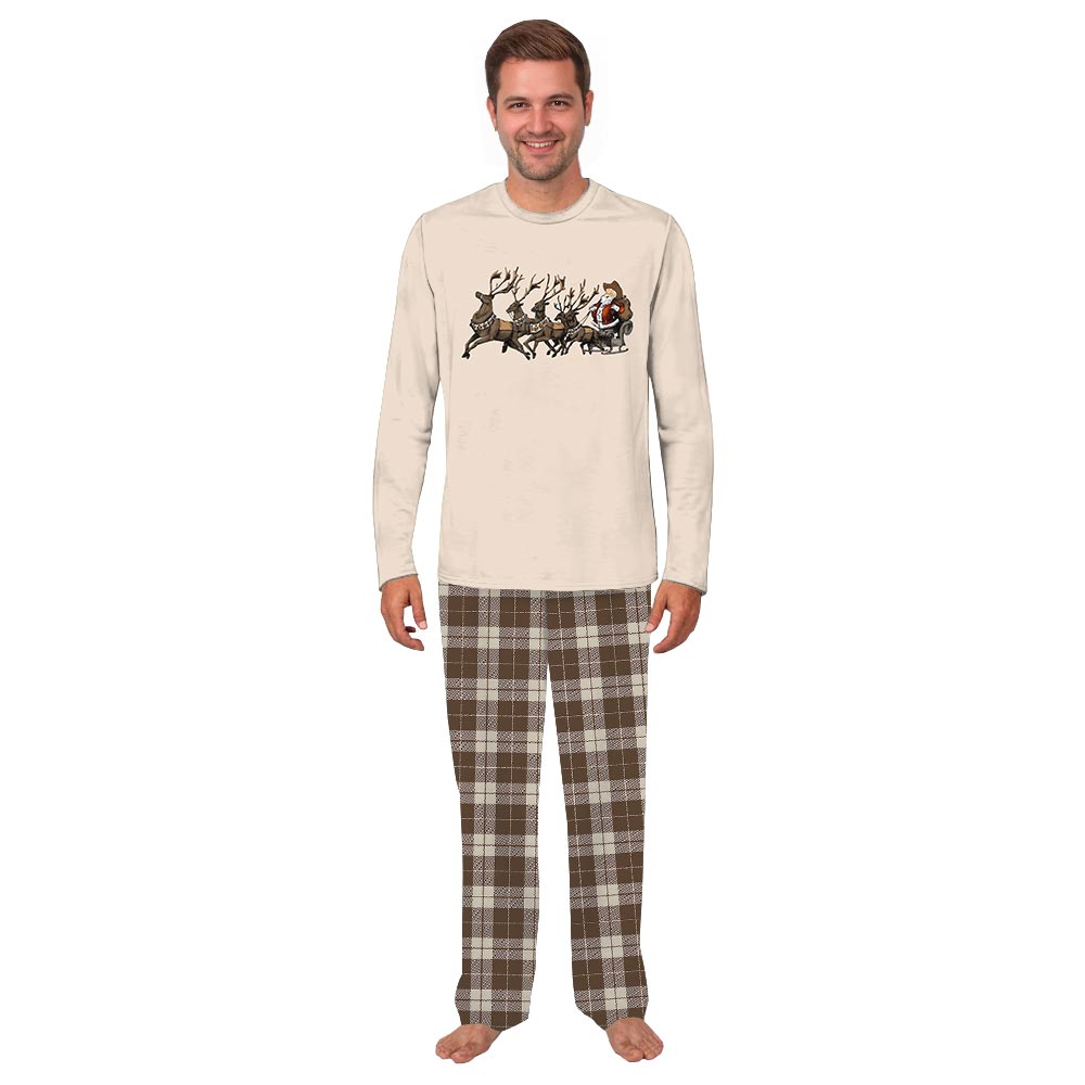 Beige Cowboy Santa and Reindeer Family Pajamas Christmas Dog Beige Cowboy Santa and Reindeer Family Pajamas Christmas Dog