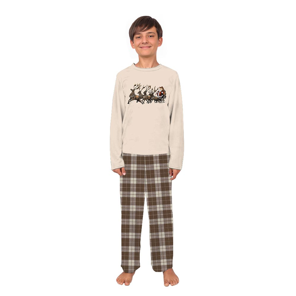 Beige Cowboy Santa and Reindeer Family Pajamas Christmas Dog Beige Cowboy Santa and Reindeer Family Pajamas Christmas Dog