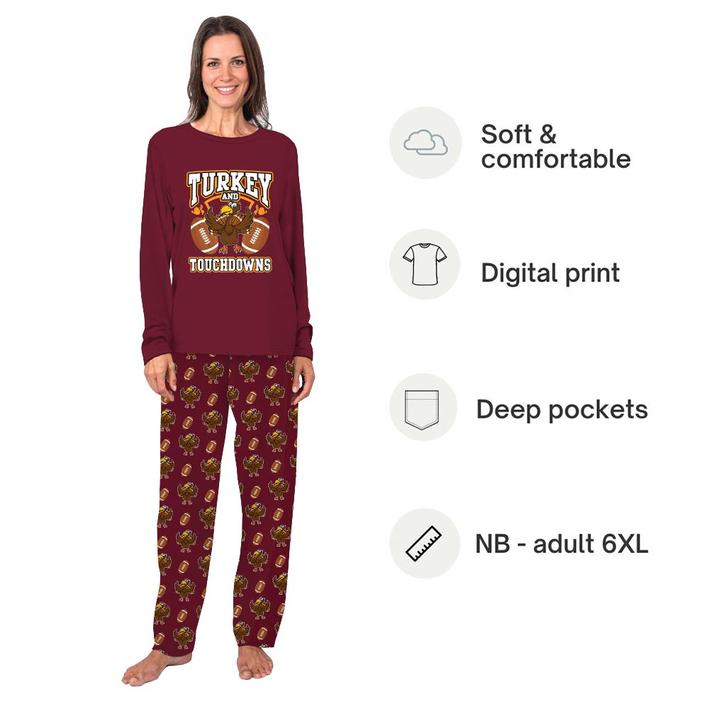 Turkey Football Touchdowns Matching PJ Set With Dog