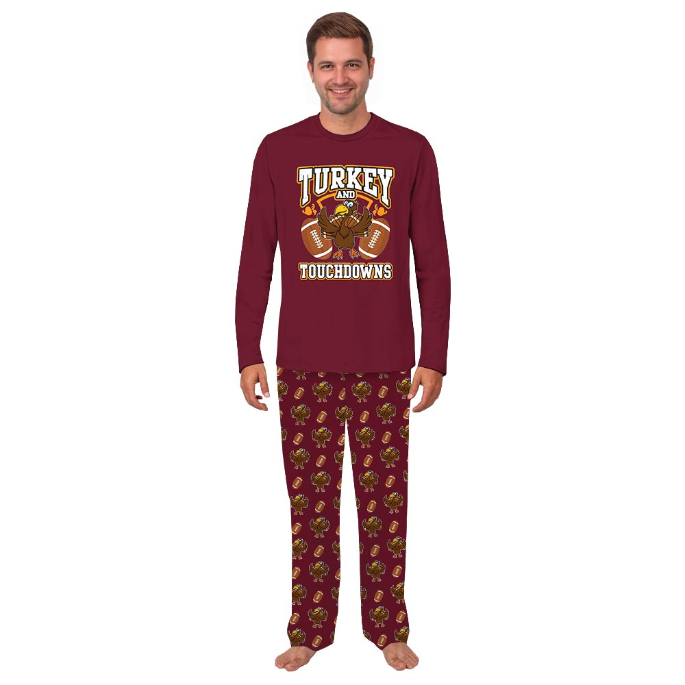 Turkey Football Touchdowns Matching PJ Set With Dog
