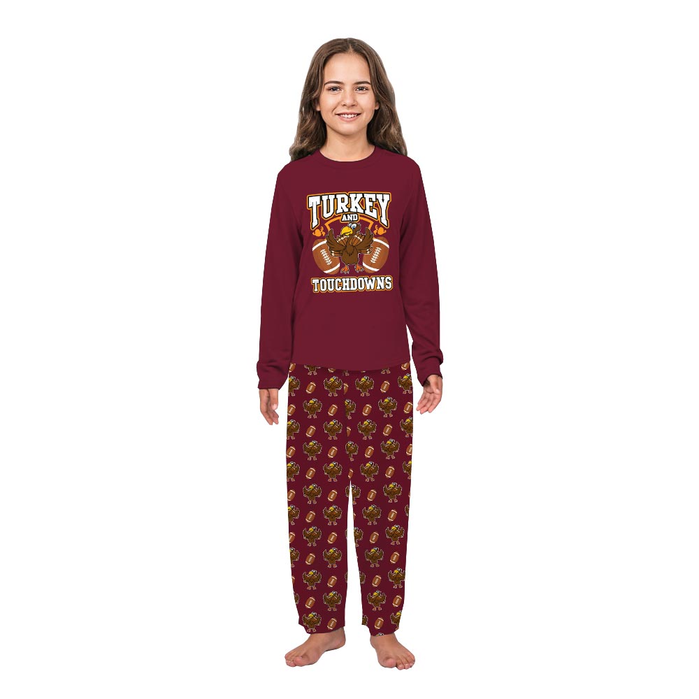 Turkey Football Touchdowns Matching PJ Set With Dog