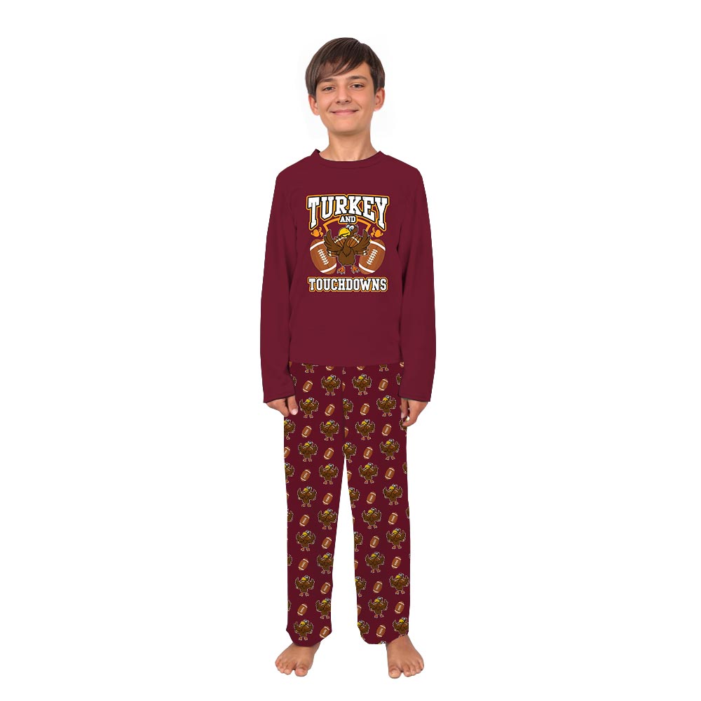 Turkey Football Touchdowns Matching PJ Set With Dog