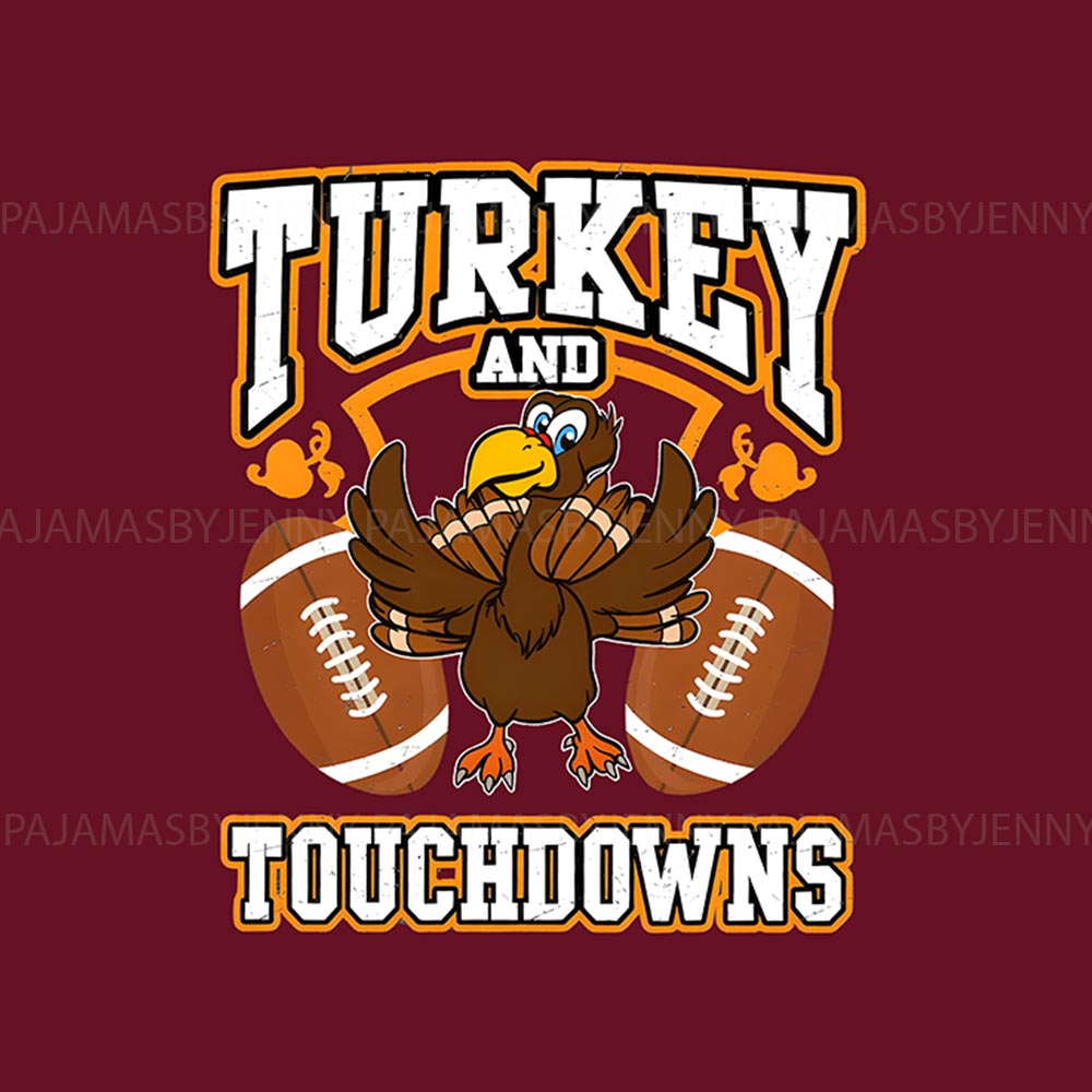 Turkey Football Touchdowns Matching PJ Set With Dog