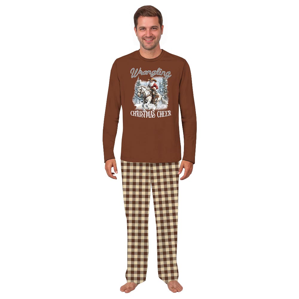 Wrangling Christmas Cowboy Santa Matching Pajama Set With Dog