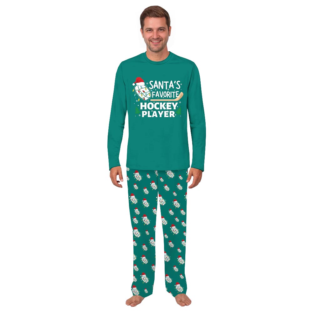 Green Santa Favorite Hockey Player Matching Pj Set With Dog Green Santa Favorite Hockey Player Matching Pj Set With Dog