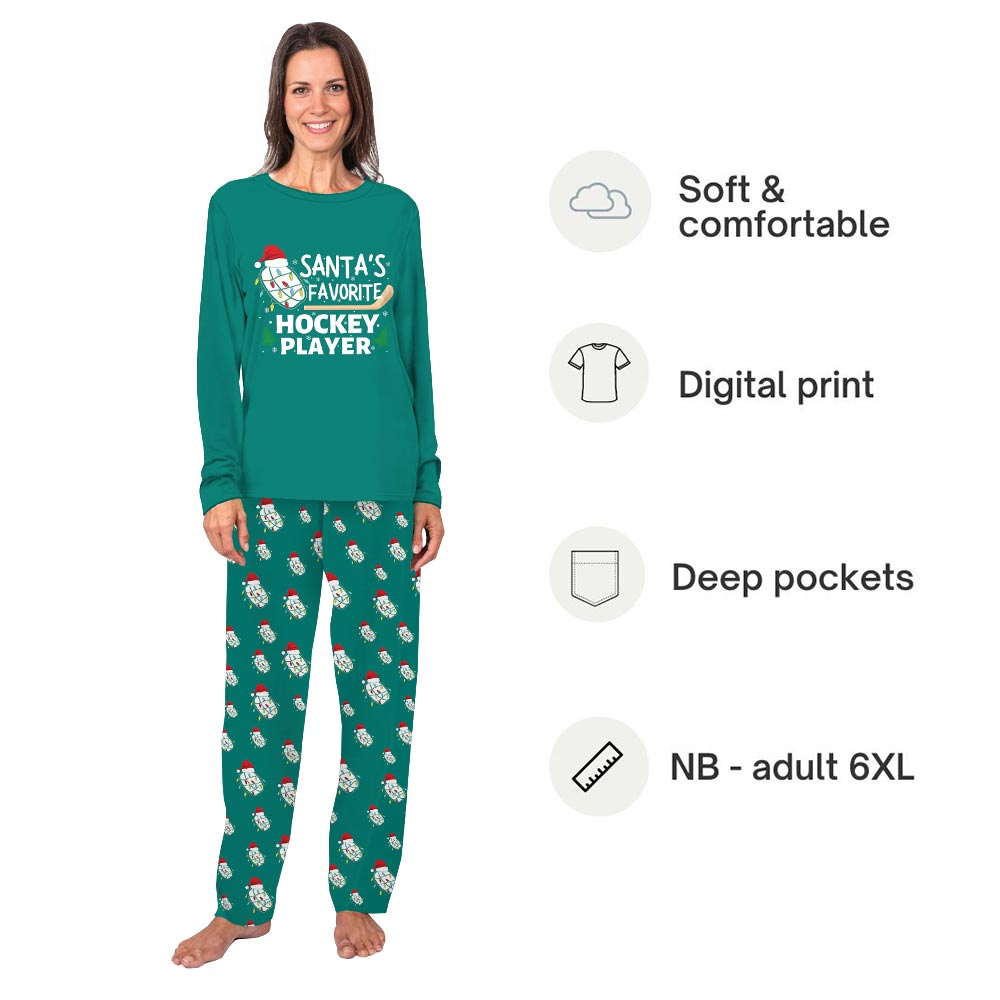 Green Santa Favorite Hockey Player Matching Pj Set With Dog Green Santa Favorite Hockey Player Matching Pj Set With Dog