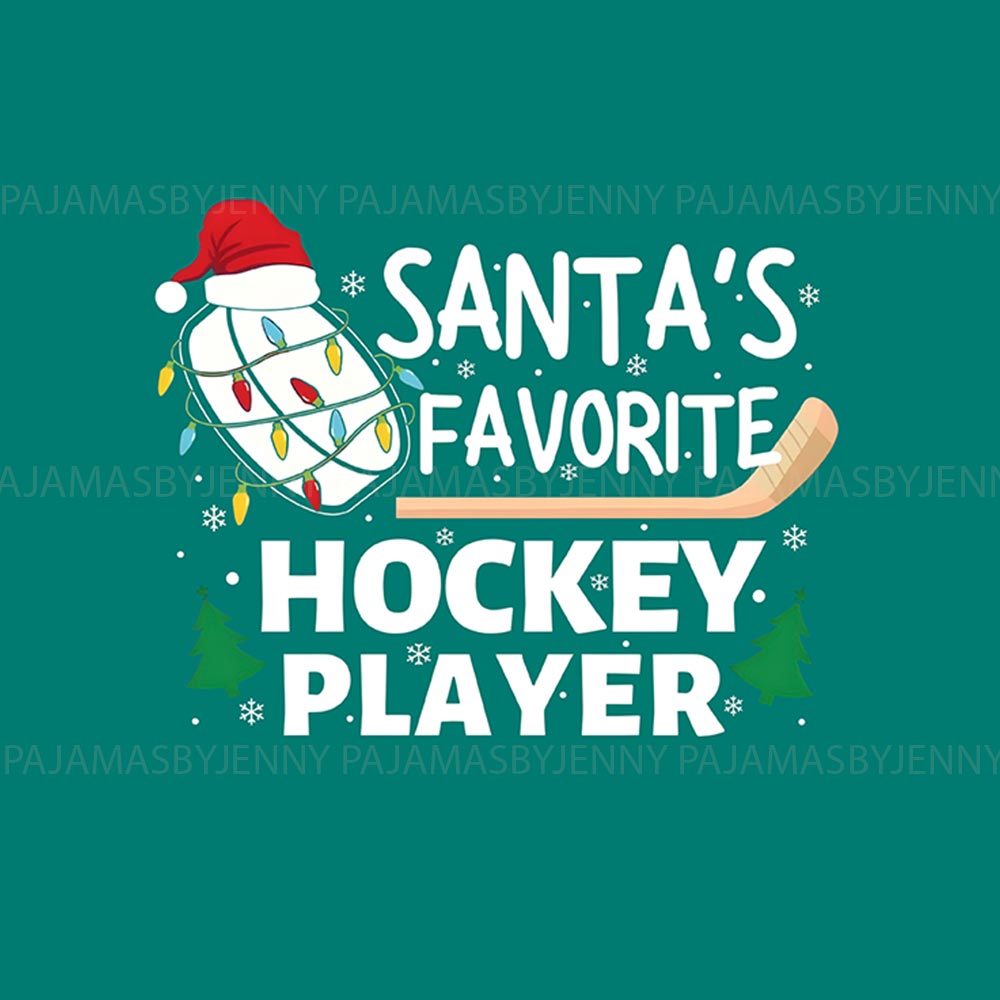 Green Santa Favorite Hockey Player Matching Pj Set With Dog Green Santa Favorite Hockey Player Matching Pj Set With Dog