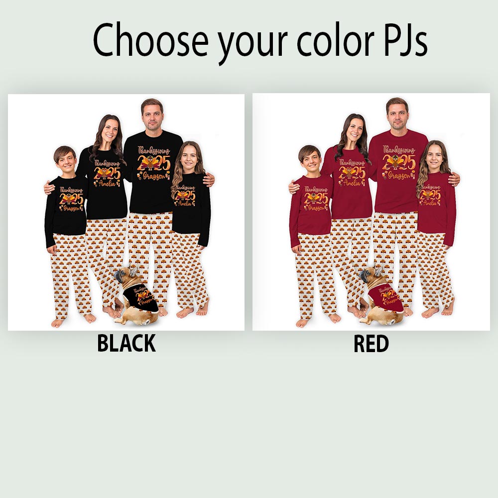 Custom Name Thanksgiving Turkey Dog Family Pyjamas Custom Name Thanksgiving Turkey Dog Family Pyjamas