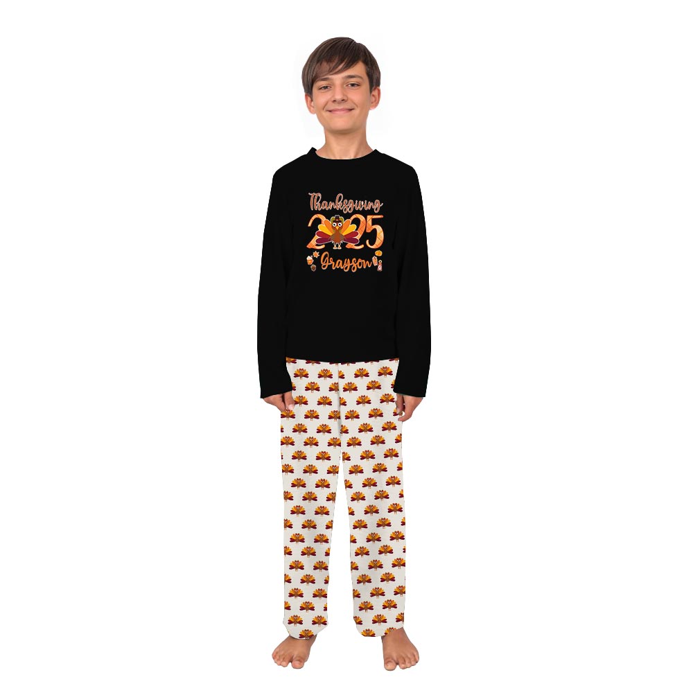 Custom Name Thanksgiving Turkey Dog Family Pyjamas Custom Name Thanksgiving Turkey Dog Family Pyjamas