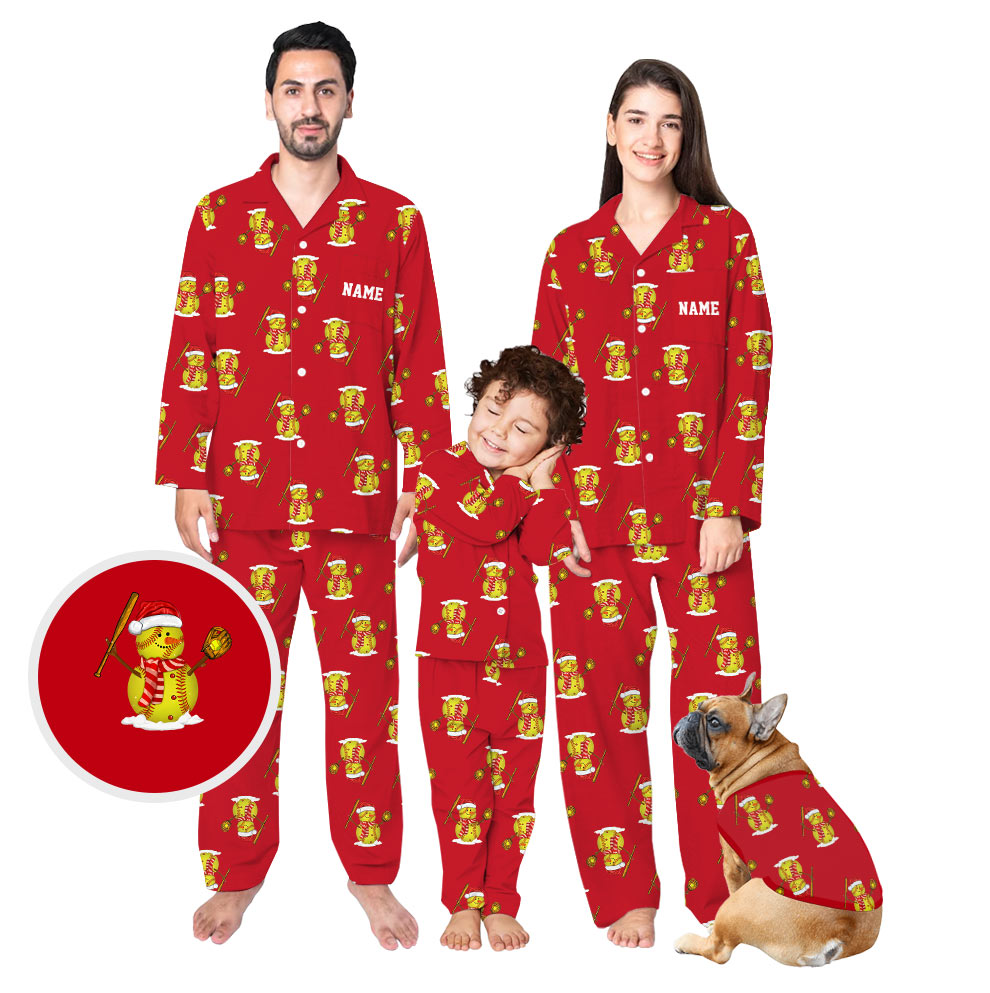 Festive Snowman Baseball Christmas Pajamas For Family Plus Size Festive Snowman Baseball Christmas Pajamas For Family Plus Size