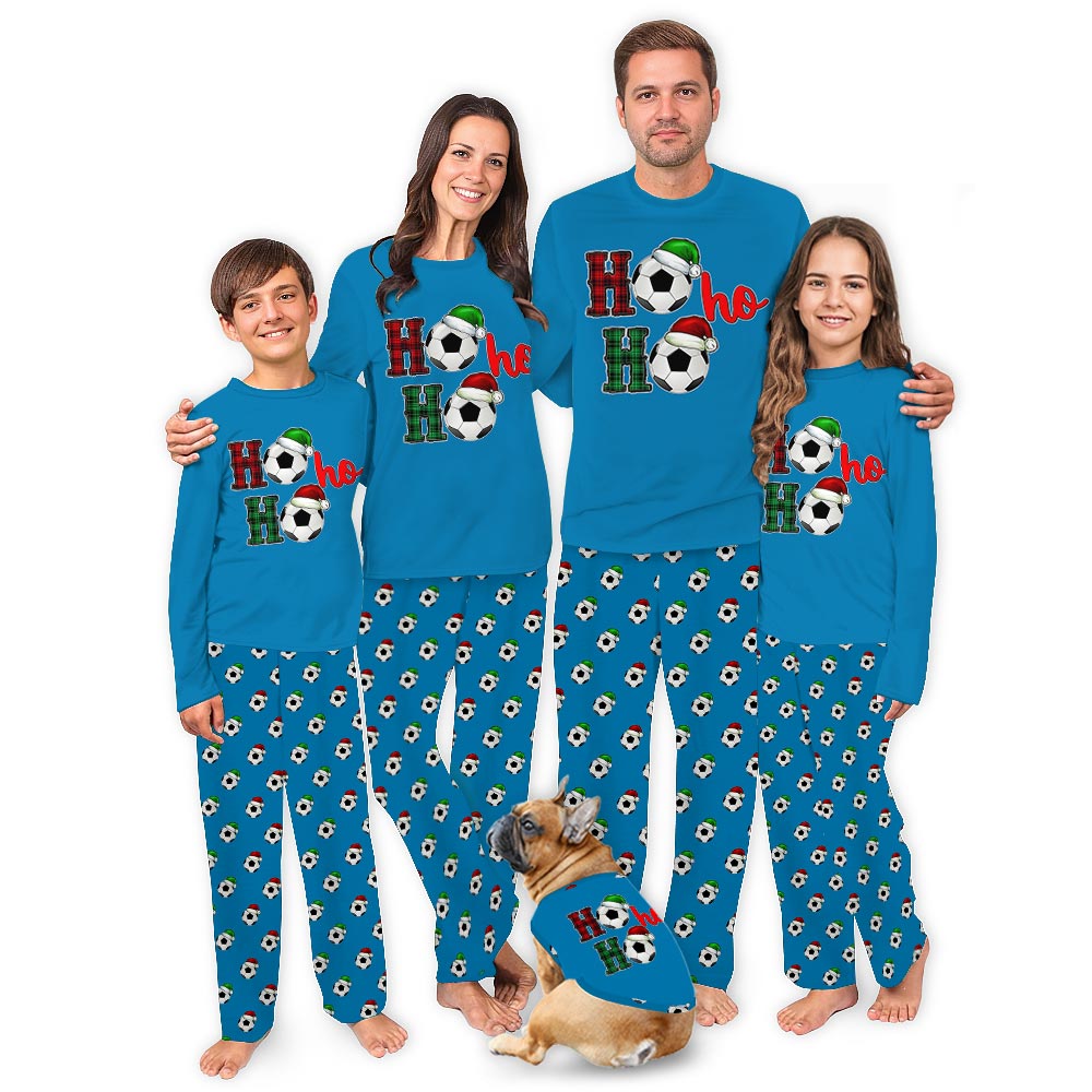 Ho Ho Ho Christmas Soccer Matching PJ Set With Dog Ho Ho Ho Christmas Soccer Matching PJ Set With Dog