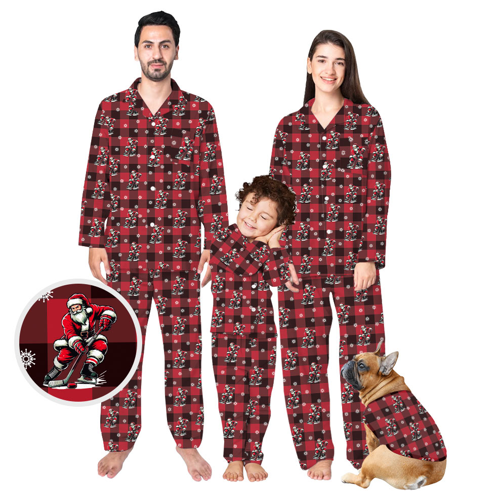 Bold Ice Hockey Team Santa Personalised Christmas Pjs Bold Ice Hockey Team Santa Personalised Christmas Pjs