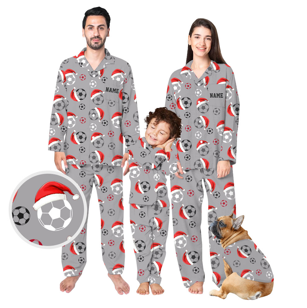 Personalized Soccer Christmas Pajamas in Light Gray Personalized Soccer Christmas Pajamas in Light Gray