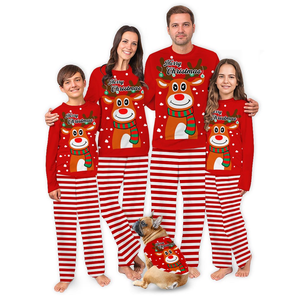 Merry Christmas Cute Reindeer Adult And Dog Matching Pajamas
