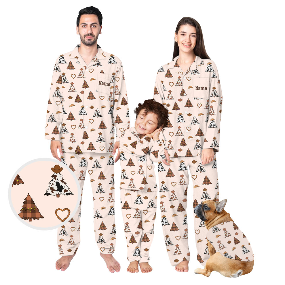 Personalized Cow Christmas Tree Family Christmas Pajamas Personalized Cow Christmas Tree Family Christmas Pajamas