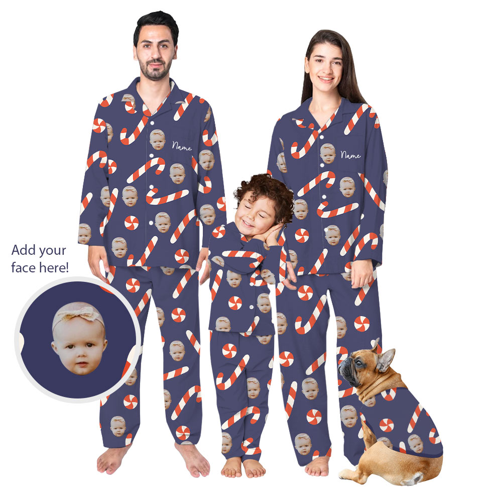 Custom Face Funny Family Christmas Pajamas With Candy Cane patterns Custom Face Funny Family Christmas Pajamas With Candy Cane patterns