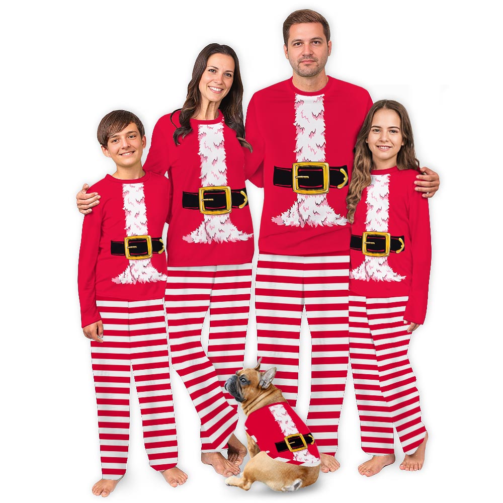 Matching People And Dog Pajamas with Santa Costume and Candy Elf Matching People And Dog Pajamas with Santa Costume and Candy Elf