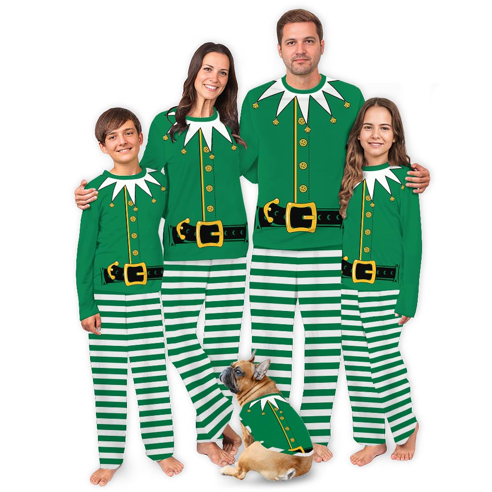 Funny Elf and Santa Set Christmas Pajamas Dog And Owner Funny Elf and Santa Set Christmas Pajamas Dog And Owner