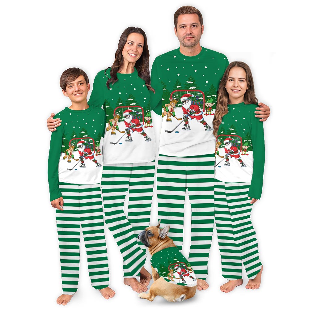 Festive Santa Playing Hockey Christmas Family And Dog Pyjamas Festive Santa Playing Hockey Christmas Family And Dog Pyjamas
