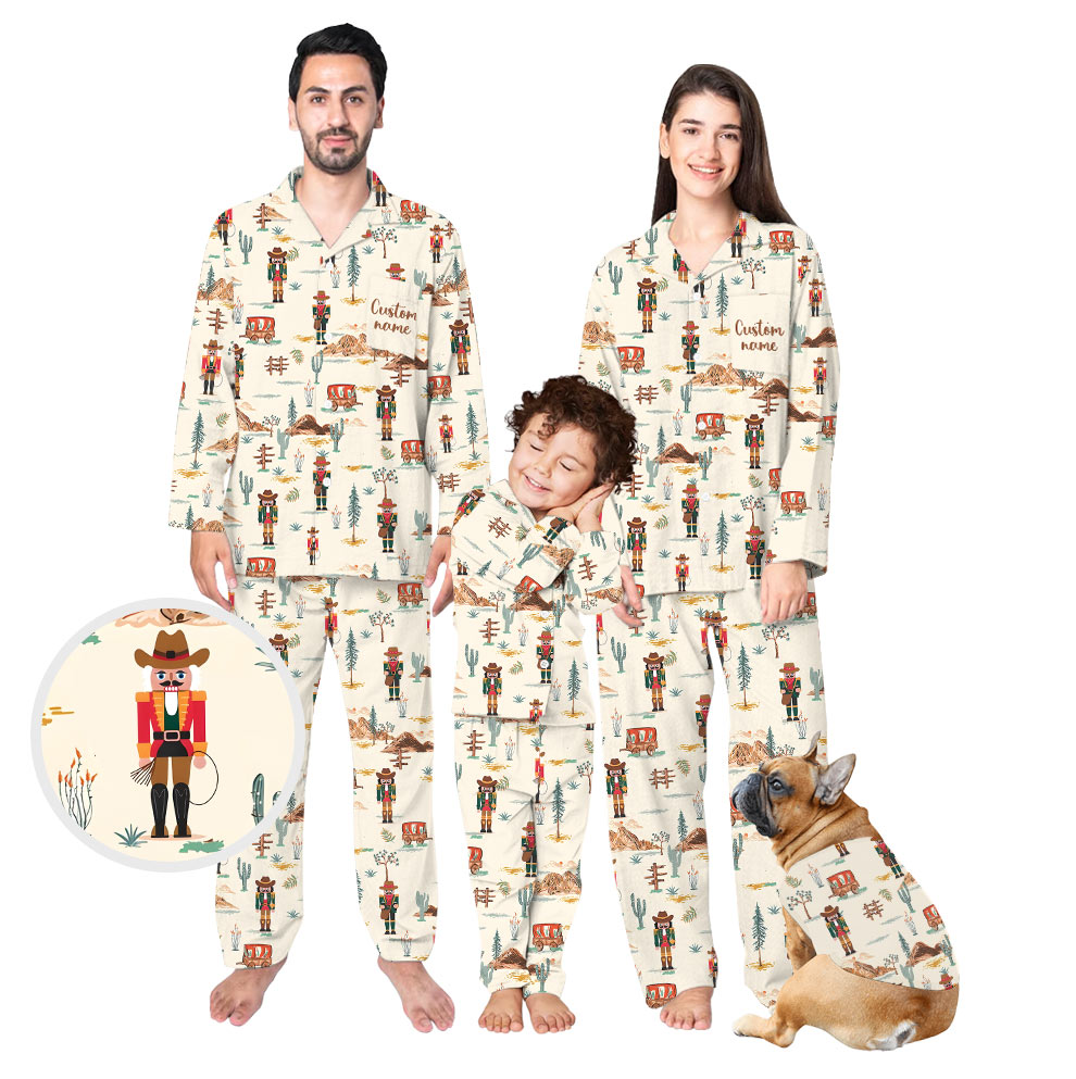 New Personalized Cowboy Nutcracker Christmas Pajamas Matching Dog New Personalized Cowboy Nutcracker Christmas Pajamas Matching Dog