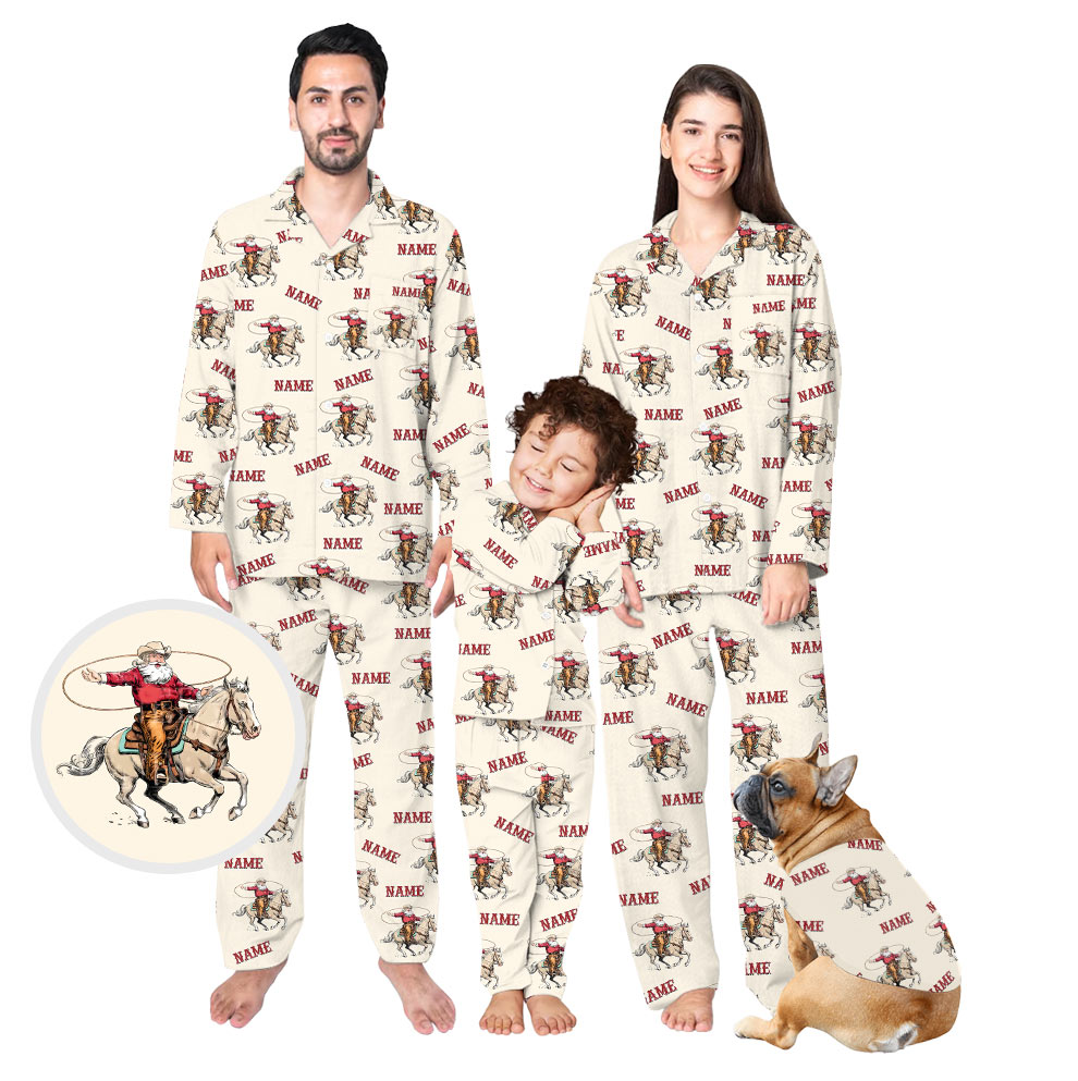 Bold Western Cowboy Santa Matching Family Pajamas Bold Western Cowboy Santa Matching Family Pajamas