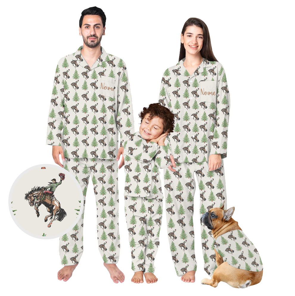 Strong Cowboy Christmas Family Pajamas And Dog Strong Cowboy Christmas Family Pajamas And Dog