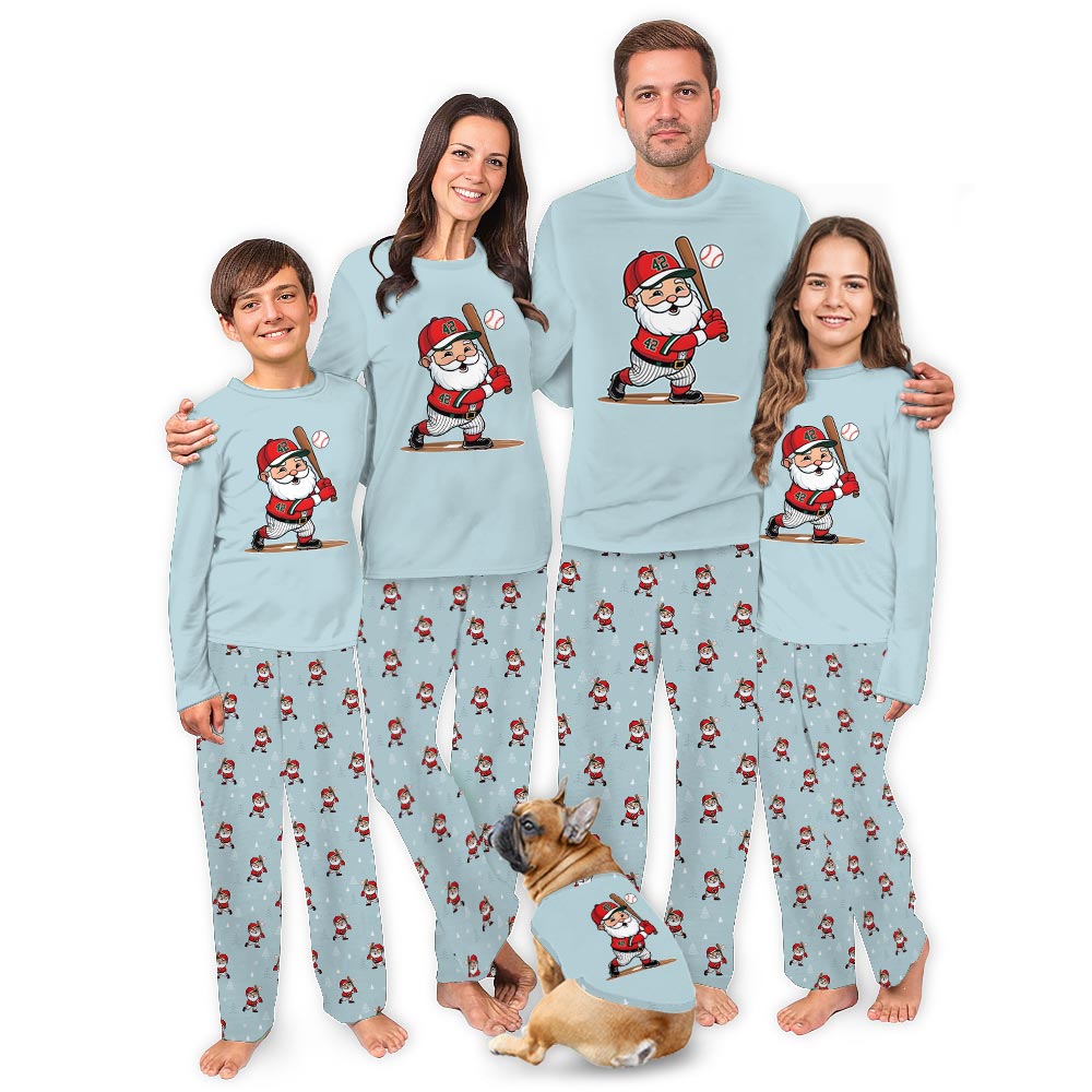 Santa Playing Baseball Christmas Matching Pajama Set Dog Santa Playing Baseball Christmas Matching Pajama Set Dog